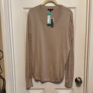 Women's Beige Sweater with Lace Sleeves